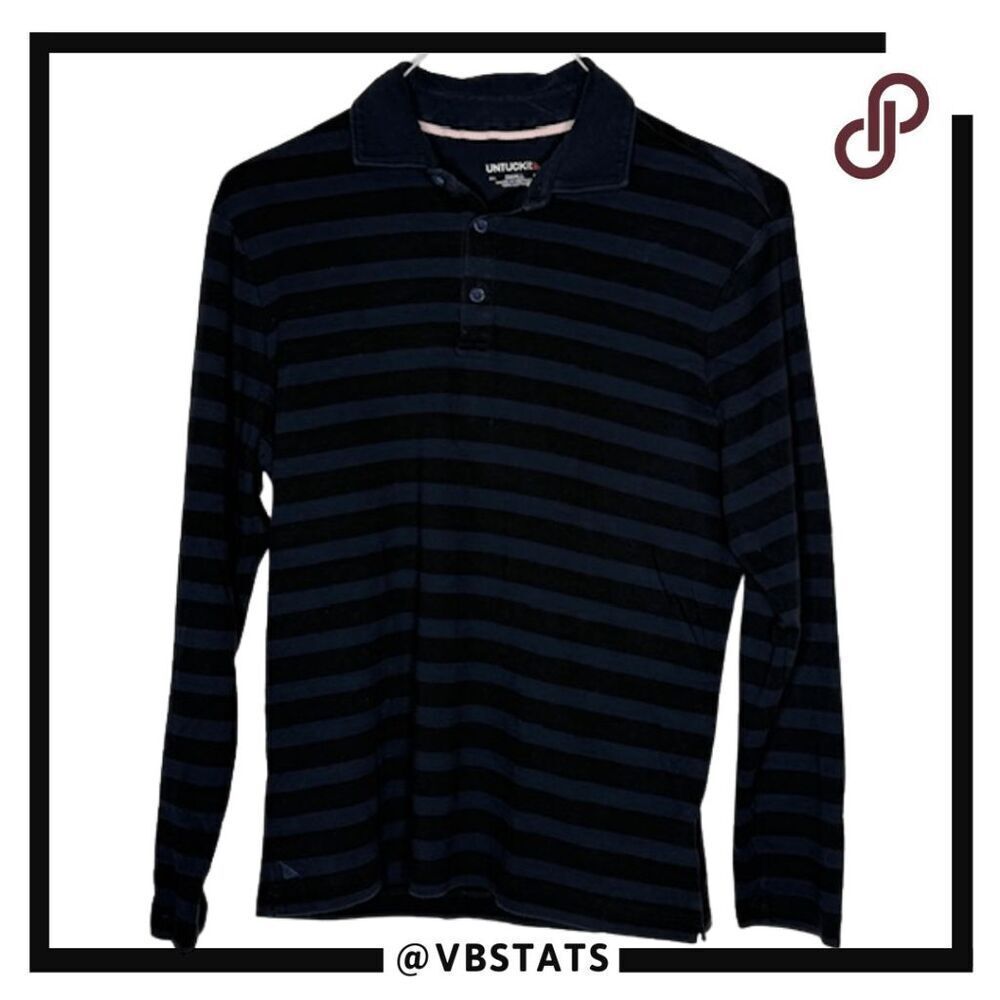 Untuckit Men's Gridley Performance Long Sleeve Polo Shirt Navy Blue‎ Size Small